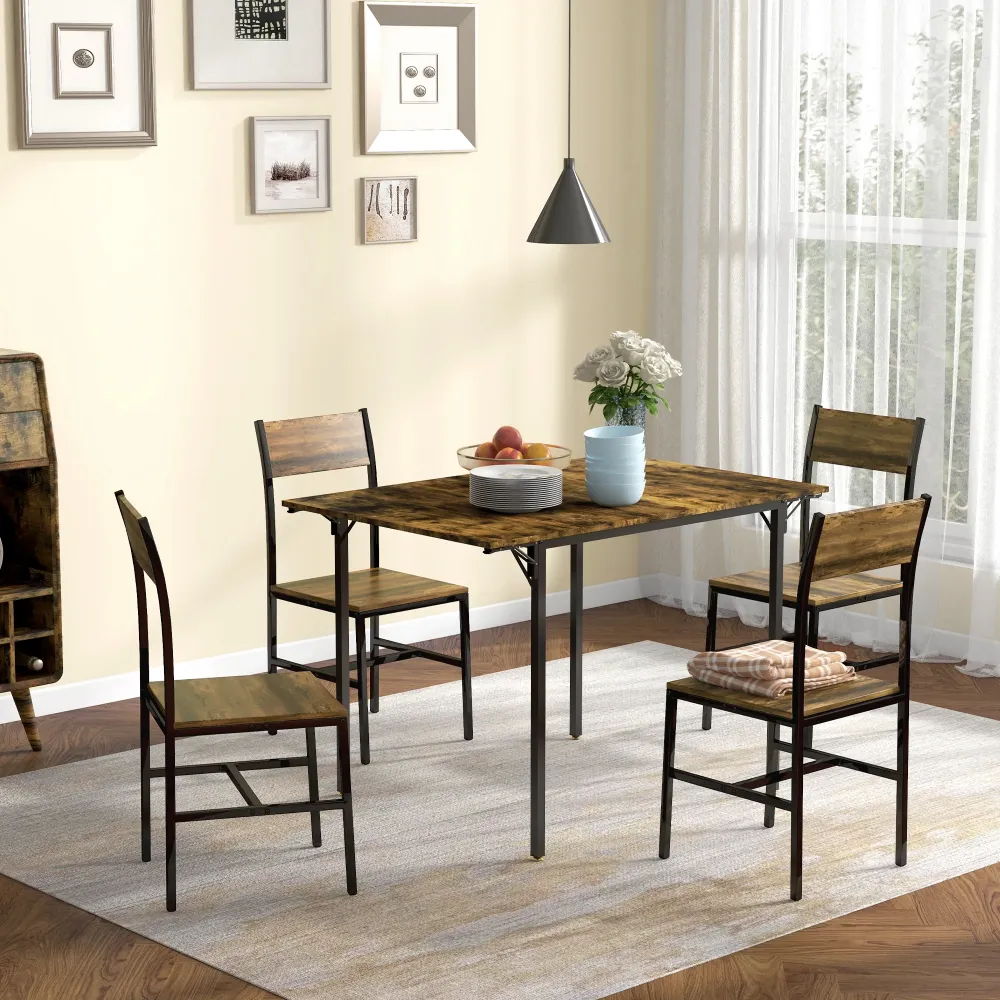 EasyComfort Tavolo da Pranzo Ribalta stile Industriale per 2-4 Persone Legno e Metallo, 120x79x79 cm, Marrone Rustico