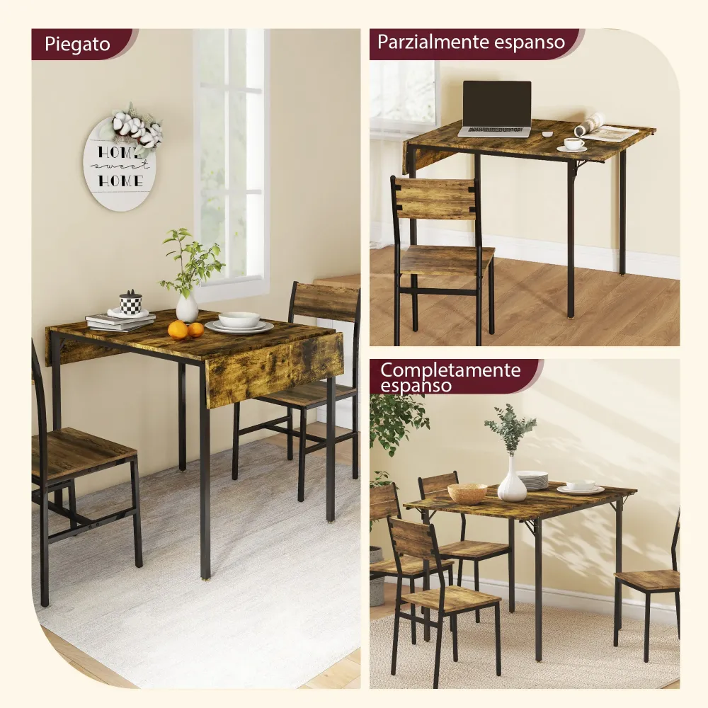 EasyComfort Tavolo da Pranzo Ribalta stile Industriale per 2-4 Persone Legno e Metallo, 120x79x79 cm, Marrone Rustico