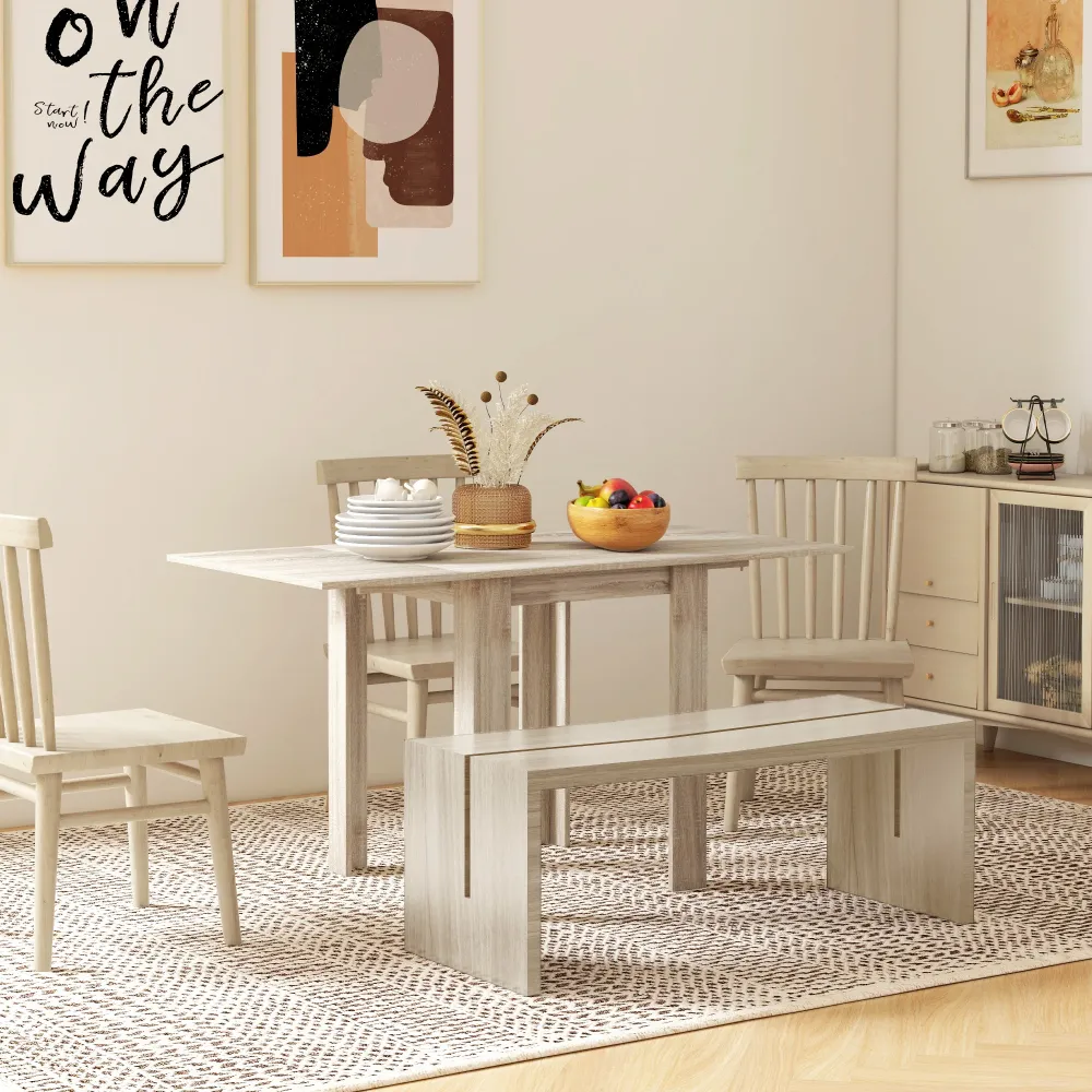 EasyComfort Tavolo Ribalta per 4 Persone max Impermeabile e Antigraffio, Truciolato, 140x70x75 cm, color Rovere