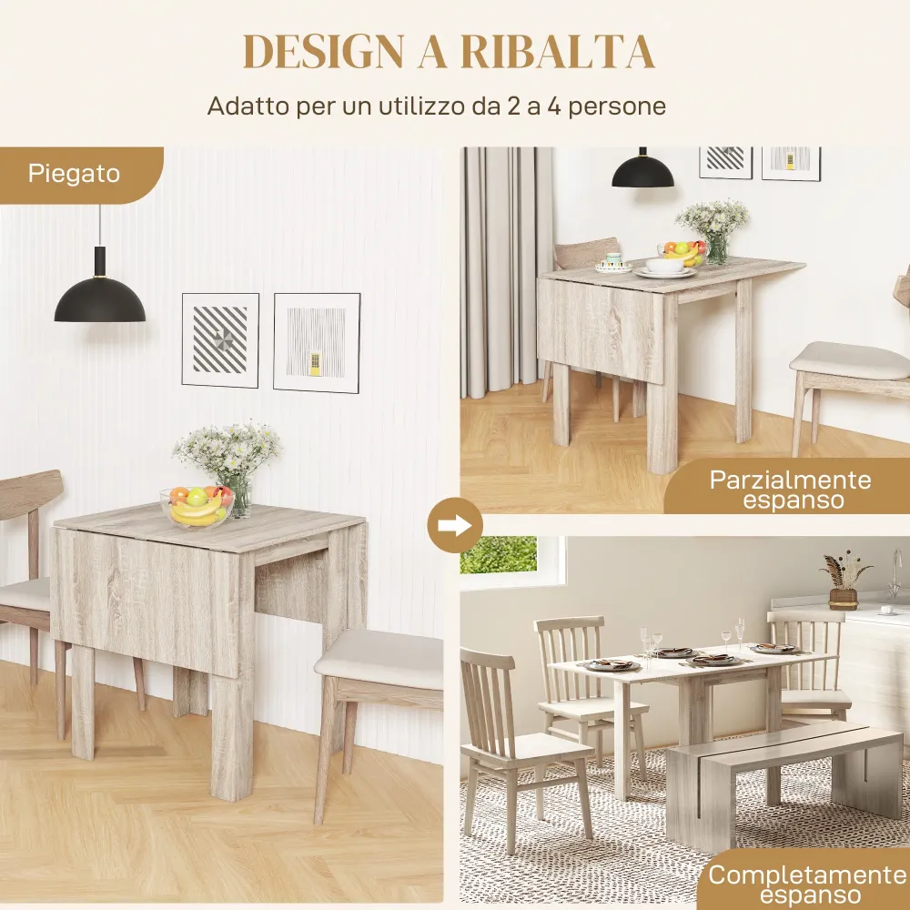 EasyComfort Tavolo Ribalta per 4 Persone max Impermeabile e Antigraffio, Truciolato, 140x70x75 cm, color Rovere