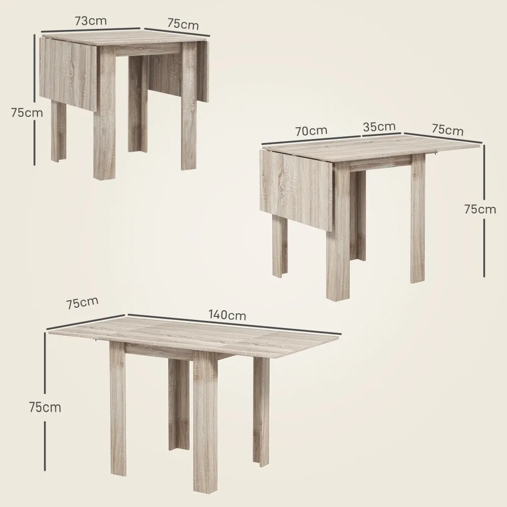EasyComfort Tavolo Ribalta per 4 Persone max Impermeabile e Antigraffio, Truciolato, 140x70x75 cm, color Rovere