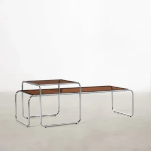 Tavolini da caffè acciaio e vetro temperato Lesvos Eileen Gray