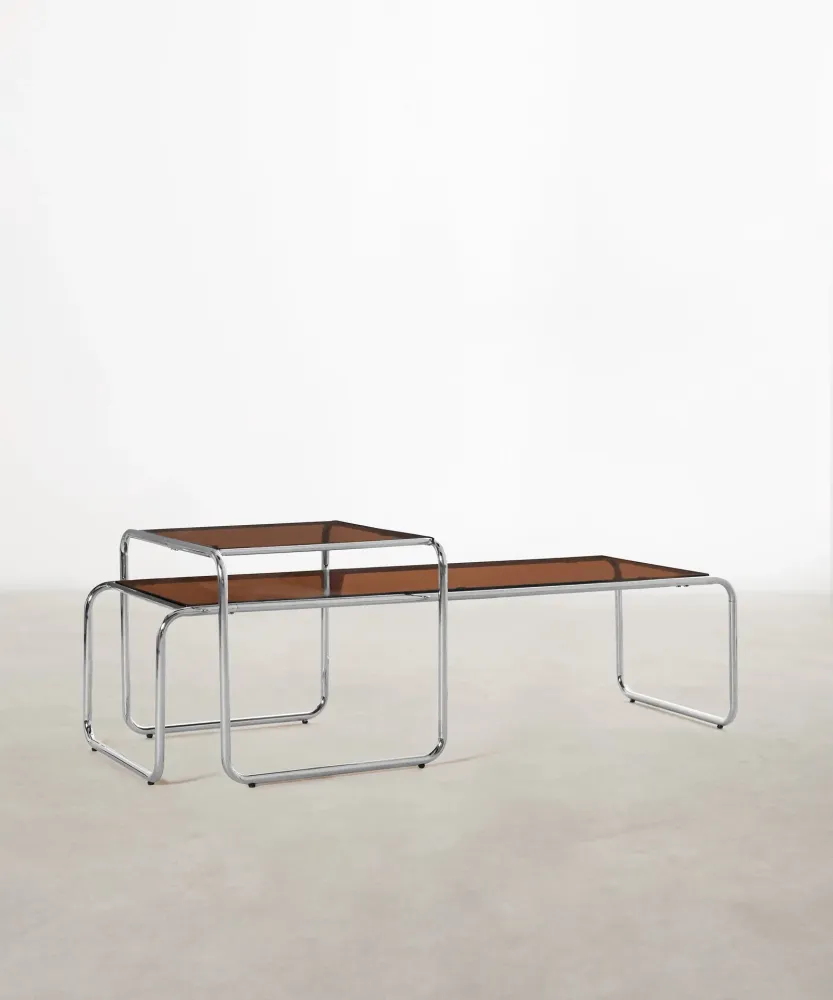 Tavolini da caffè acciaio e vetro temperato Lesvos Eileen Gray