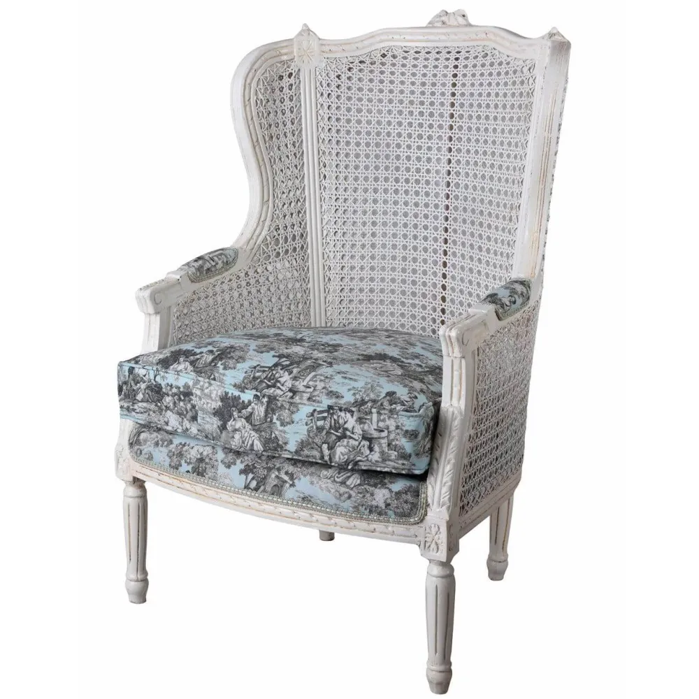 ELEGANTE POLTRONA VENTO STILE BAROCCO BIANCO ROCOCO BLU