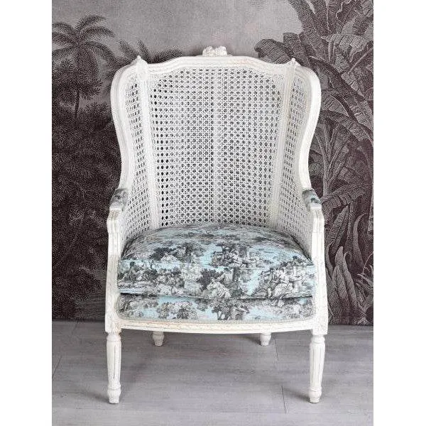 ELEGANTE POLTRONA VENTO STILE BAROCCO BIANCO ROCOCO BLU