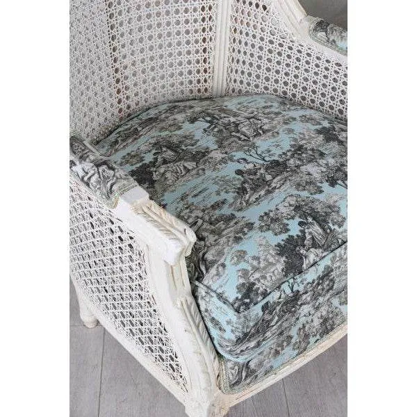 ELEGANTE POLTRONA VENTO STILE BAROCCO BIANCO ROCOCO BLU