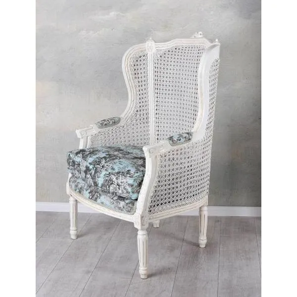 ELEGANTE POLTRONA VENTO STILE BAROCCO BIANCO ROCOCO BLU
