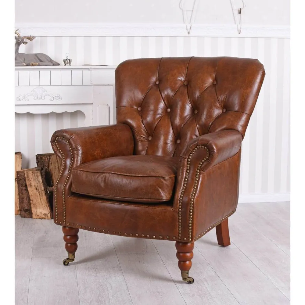 ESCLUSIVA POLTRONA INGLESE CHESTERFIELD PELLE