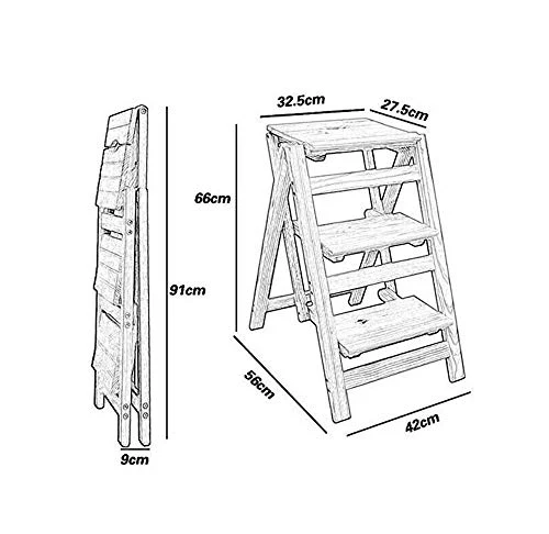 FCXBQ Sgabelli da Bar Sedia con Scala 3 gradini Legno massello Sedia con Scala Legno Multifunzionale Scala Pieghevole per...