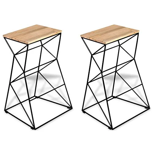 Festnight Set 2/4 pz Sgabelli da Bar Alti Design Industraile Legno Massello di Mango e Acciaio,Sgabelli da Bar Alti Design...