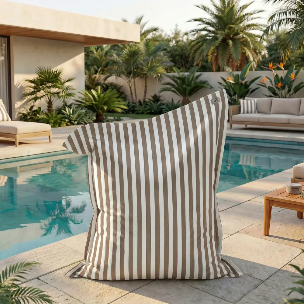 Fodera per Pouf Gigante XXL 180x140 Righe Beige - Sfoderabile & Anti-UV (Interno / Esterno)