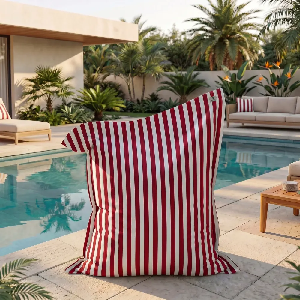 Fodera per Pouf Gigante XXL 180x140 Righe Rosso - Sfoderabile & Anti-UV (Interno / Esterno)