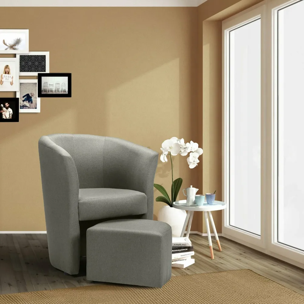 FORINVEST - Poltrona tessuto con pouf Djerba Savana Grigio - h76x63,5x62,5 cm