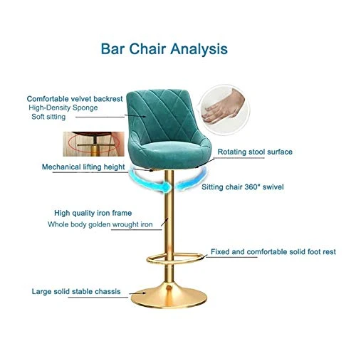 FPigSHS Set di 2 sgabelli da Bar Metallo - Sgabelli da Bar girevoli 360°, Altezza 65-80cm, Sedia con Schienale Velluto, sg...