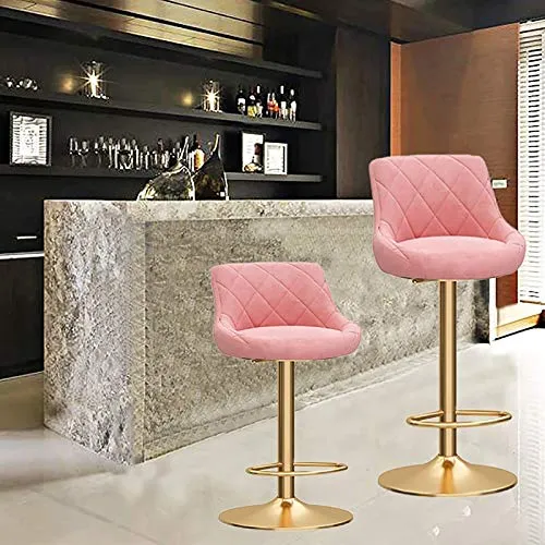 FPigSHS Sgabelli da Bar Set di sgabelli da Bar Metallo di 2/4, Sedia Velluto con Schienale, Counter 65-80cm Sgabelli Girev...
