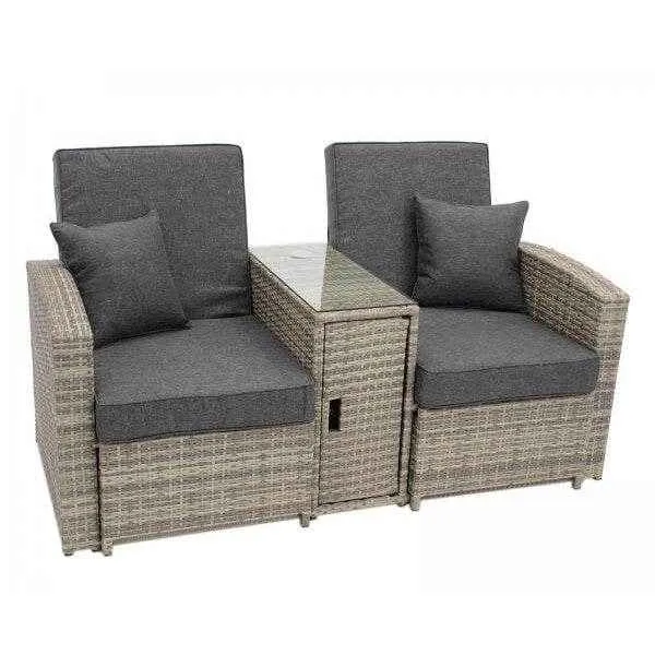 Funzionale chaise longue doppia MATERA, alluminio + polyrattan grigio-bicolore