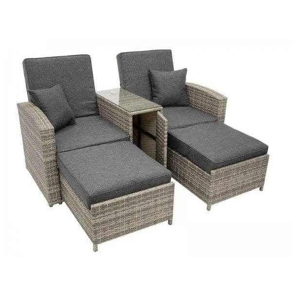 Funzionale chaise longue doppia MATERA, alluminio + polyrattan grigio-bicolore