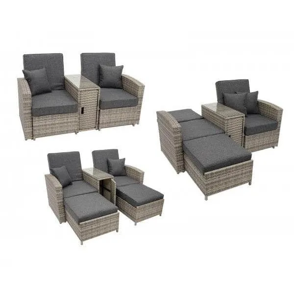 Funzionale chaise longue doppia MATERA, alluminio + polyrattan grigio-bicolore