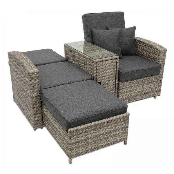 Funzionale chaise longue doppia MATERA, alluminio + polyrattan grigio-bicolore