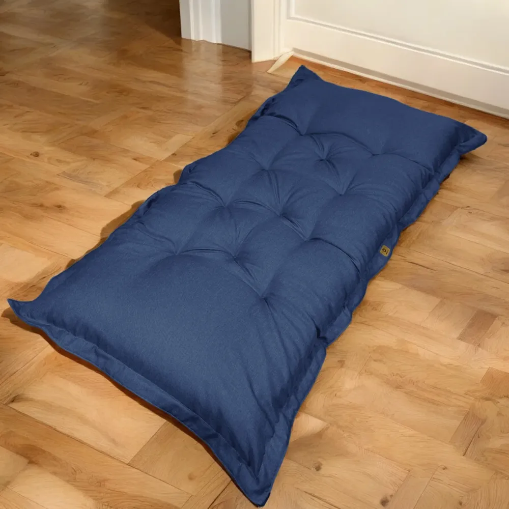 Futon da Pavimento XXL Effetto Lino 195x100 Blu Indaco - Spesso 15cm (Letto Supplementare & Détente)