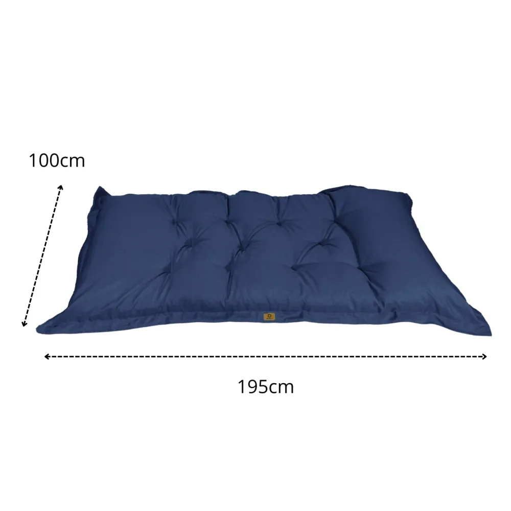 Futon da Pavimento XXL Effetto Lino 195x100 Blu Indaco - Spesso 15cm (Letto Supplementare & Détente)