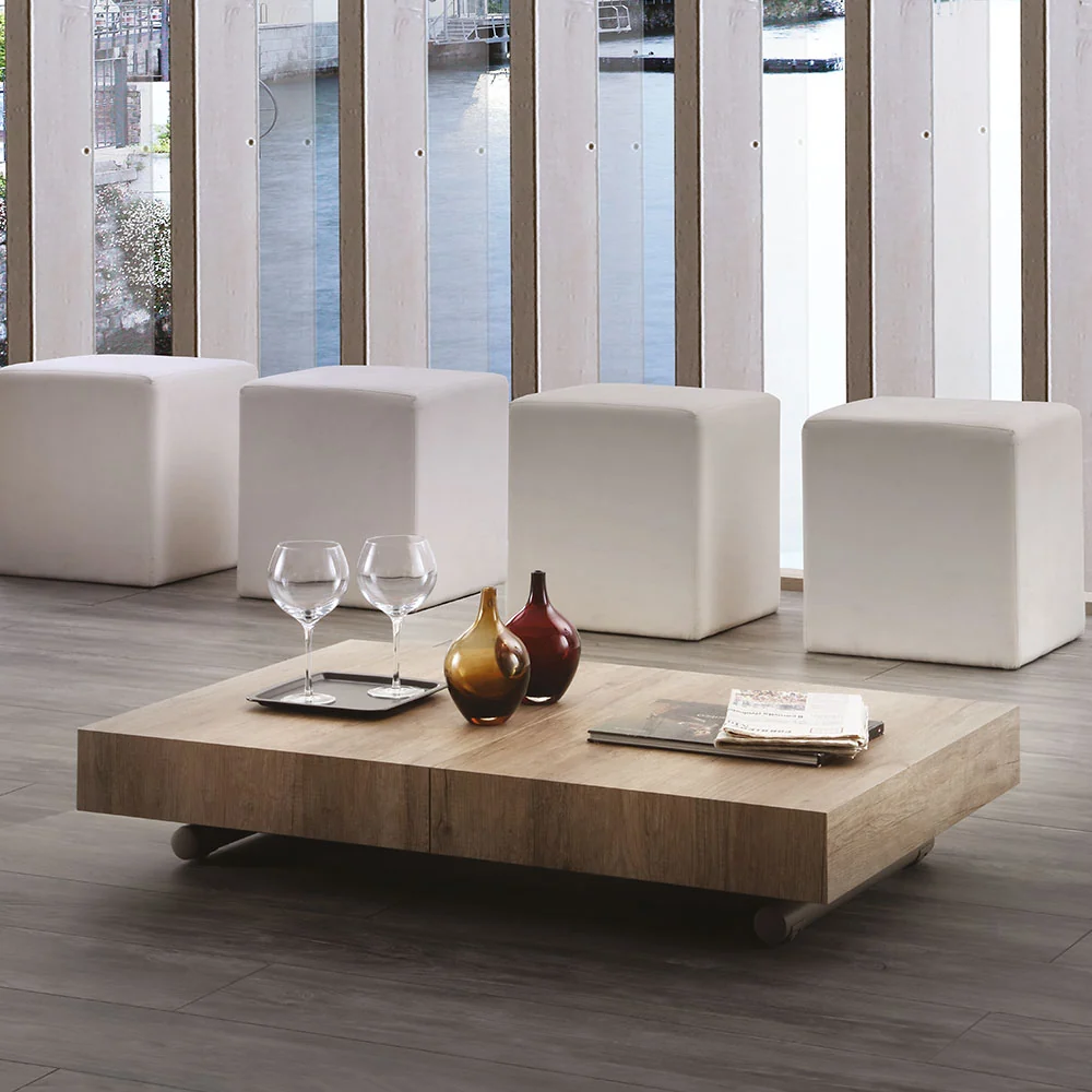 Get Off - Tavolo trasformabile struttura metallo piano rovere nodato cm 120/220x80x25/75h