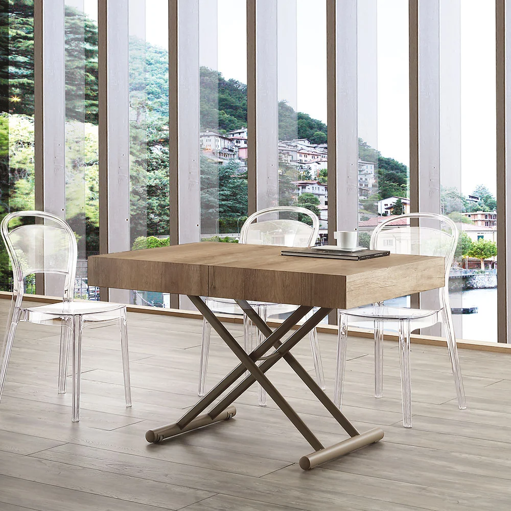 Get Off - Tavolo trasformabile struttura metallo piano rovere nodato cm 120/220x80x25/75h