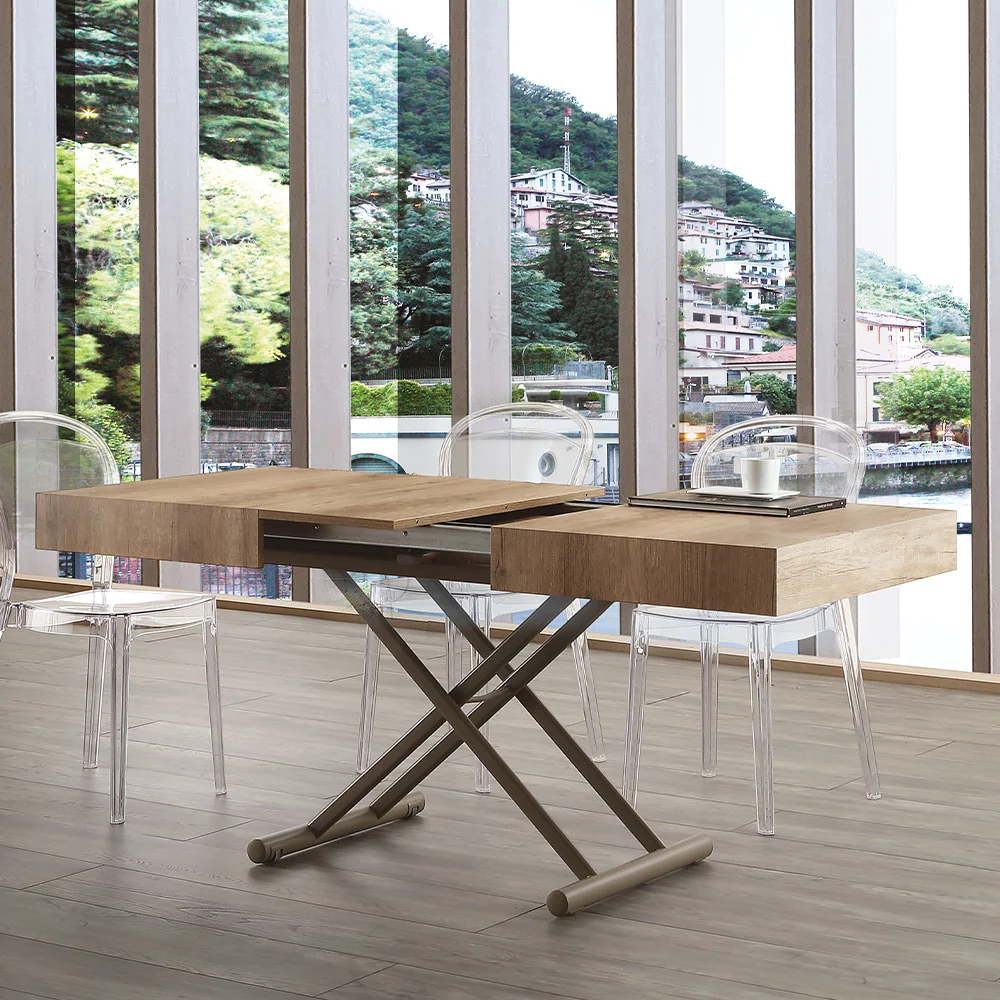 Get Off - Tavolo trasformabile struttura metallo piano rovere nodato cm 120/220x80x25/75h