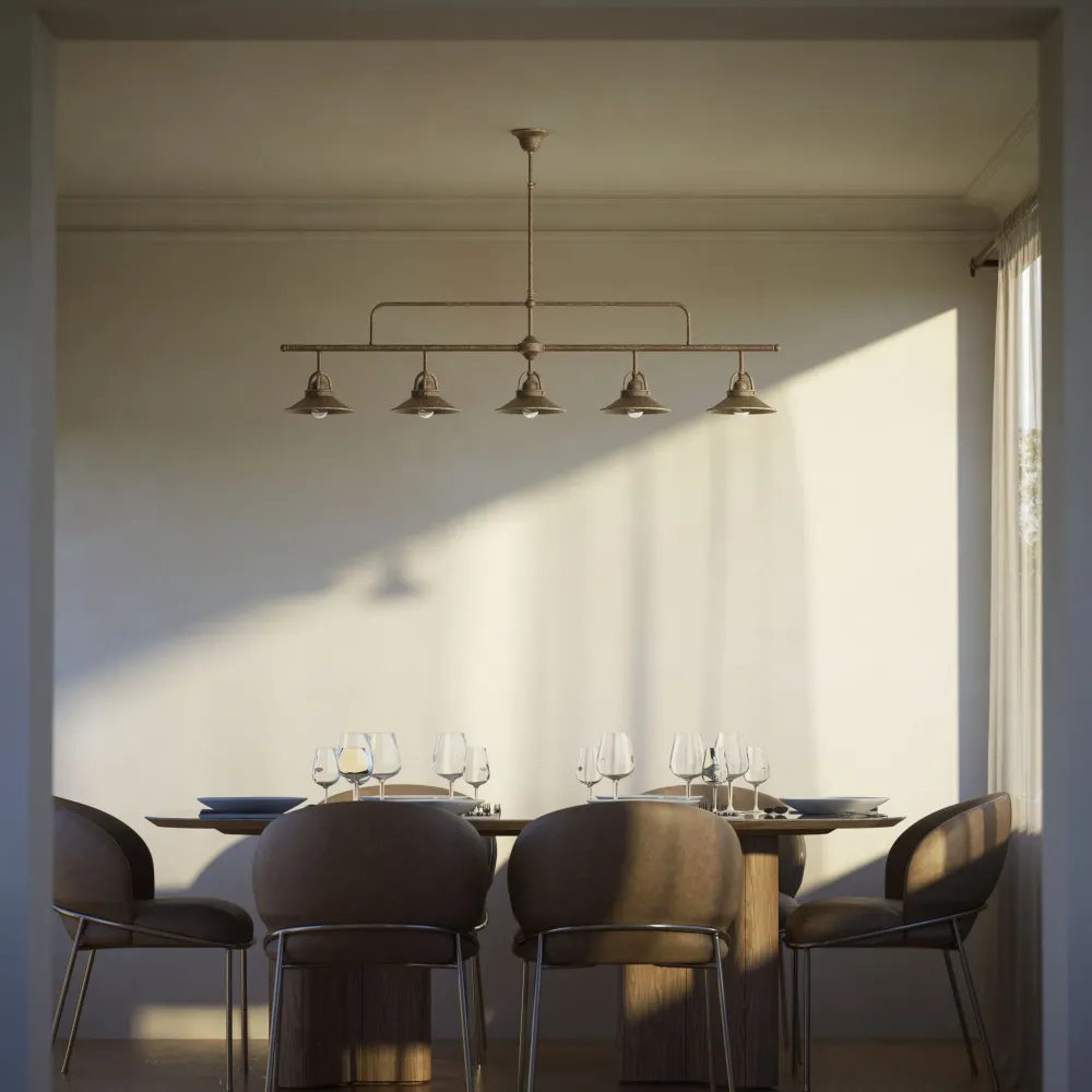Lampada Sospensione Ottone 5 Luci Industrial Alice Ghidini 1849