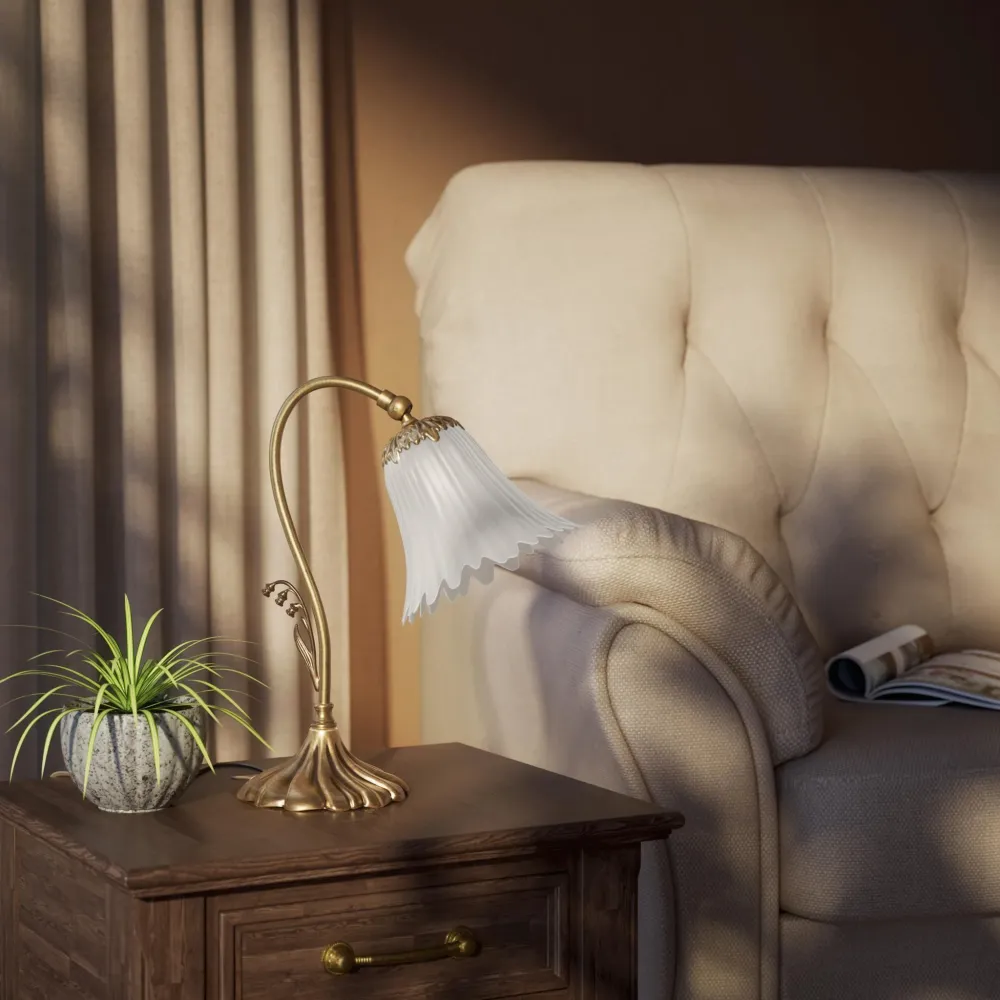Lampada Da Tavolo Ottone Con Paralume Floreale Ghidini 1849