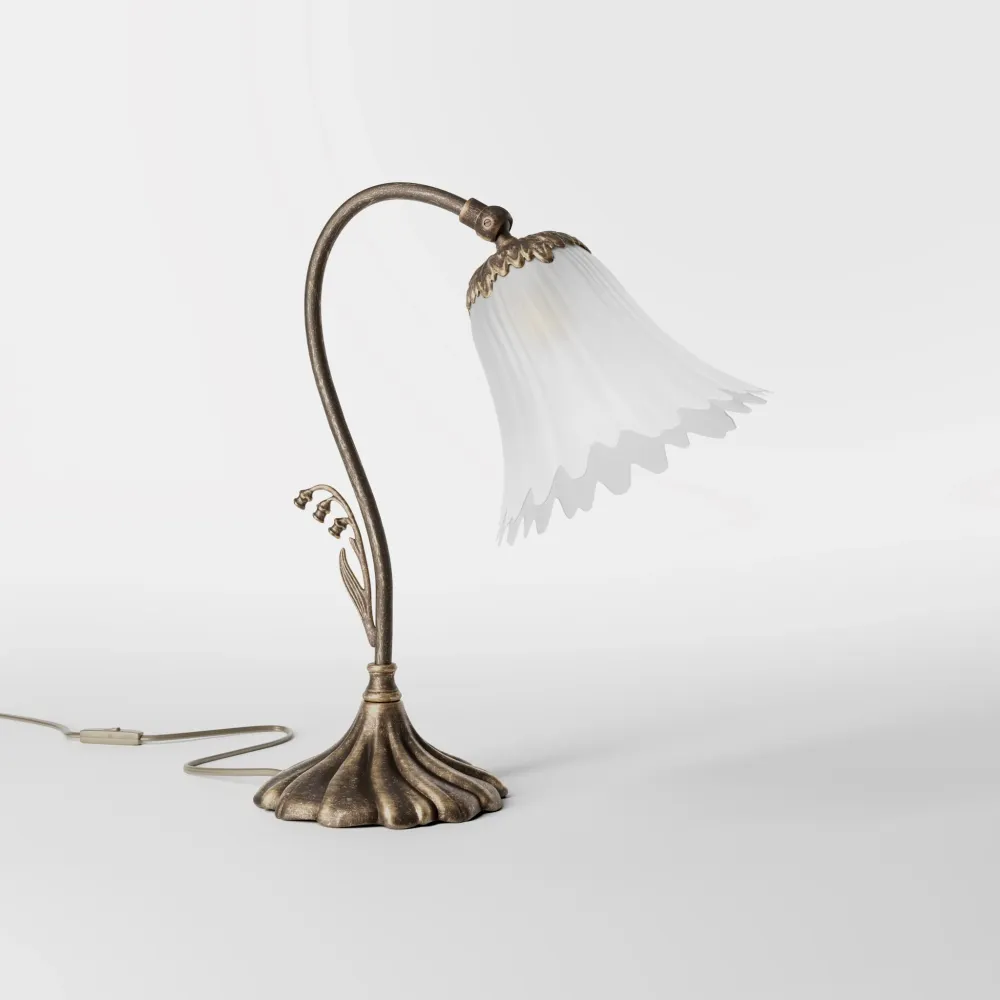 Lampada Da Tavolo Ottone Con Paralume Floreale Ghidini 1849