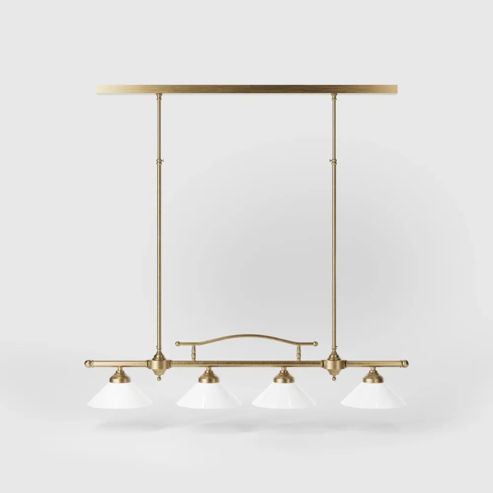 Lampadario Lineare 4 Luci Ottone e Vetro Bianco Sofia Ghidini 1849