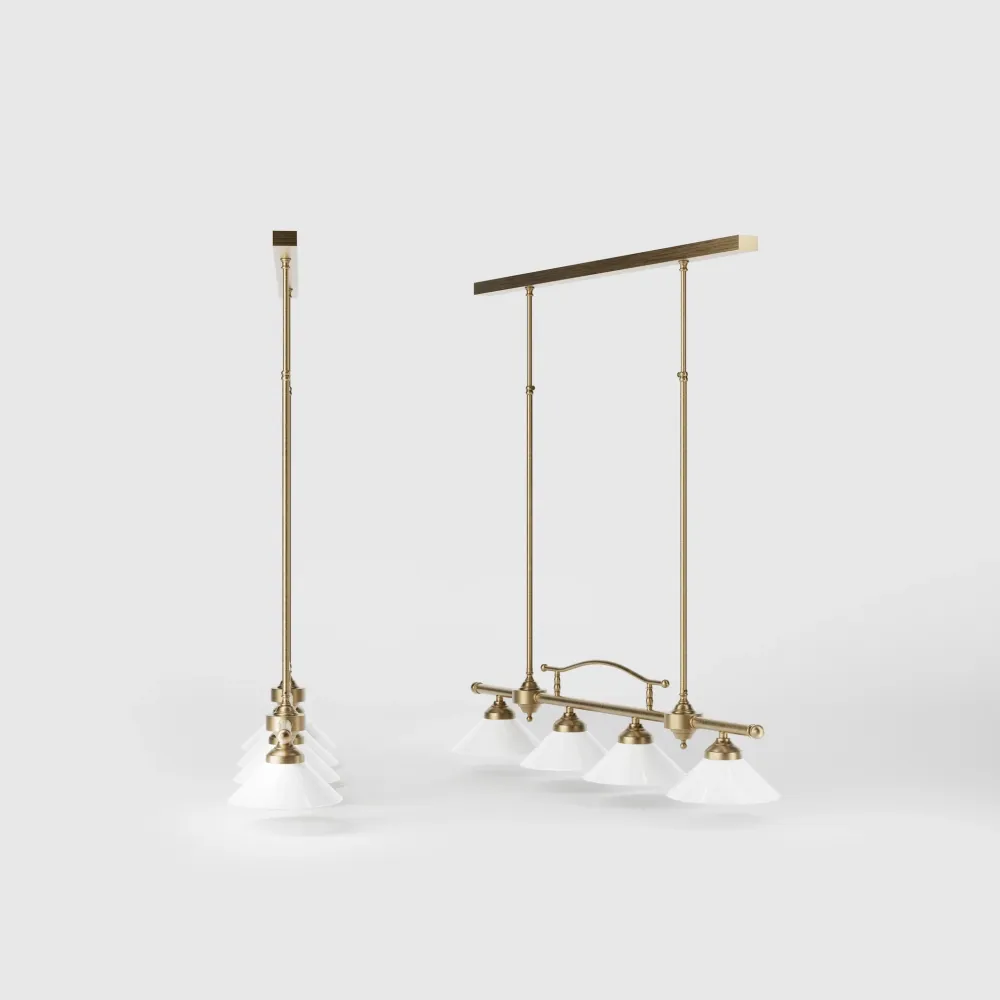 Lampadario Lineare 4 Luci Ottone e Vetro Bianco Sofia Ghidini 1849