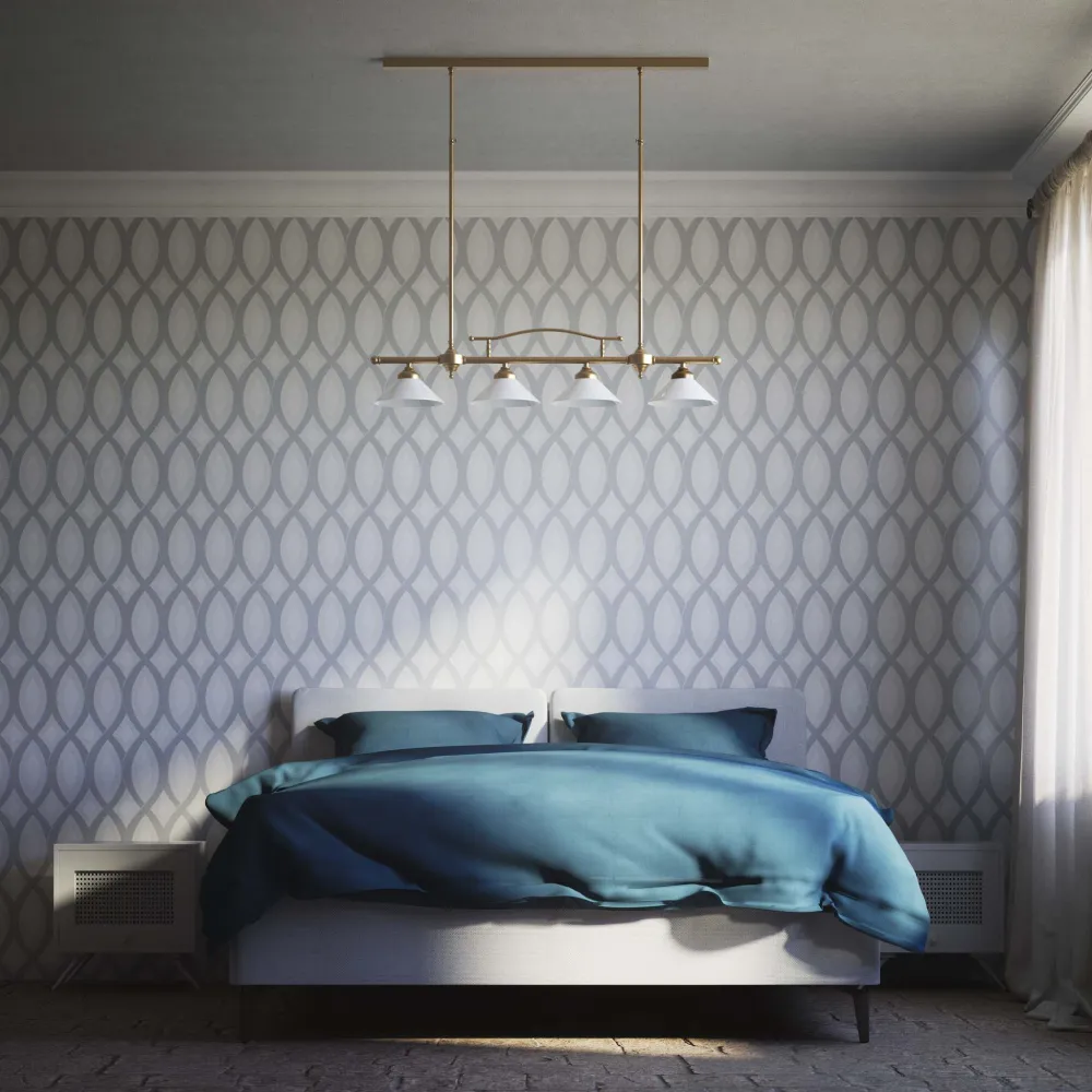 Lampadario Lineare 4 Luci Ottone e Vetro Bianco Sofia Ghidini 1849