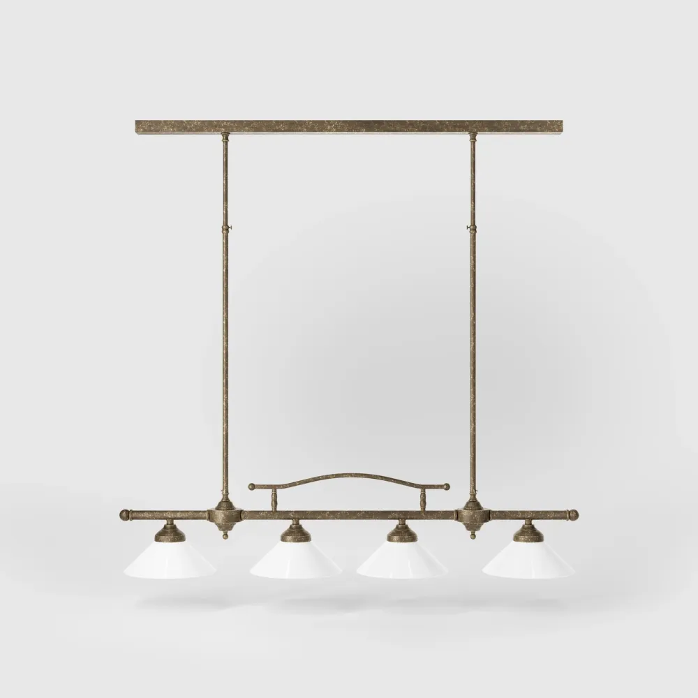 Lampadario Lineare 4 Luci Ottone e Vetro Bianco Sofia Ghidini 1849