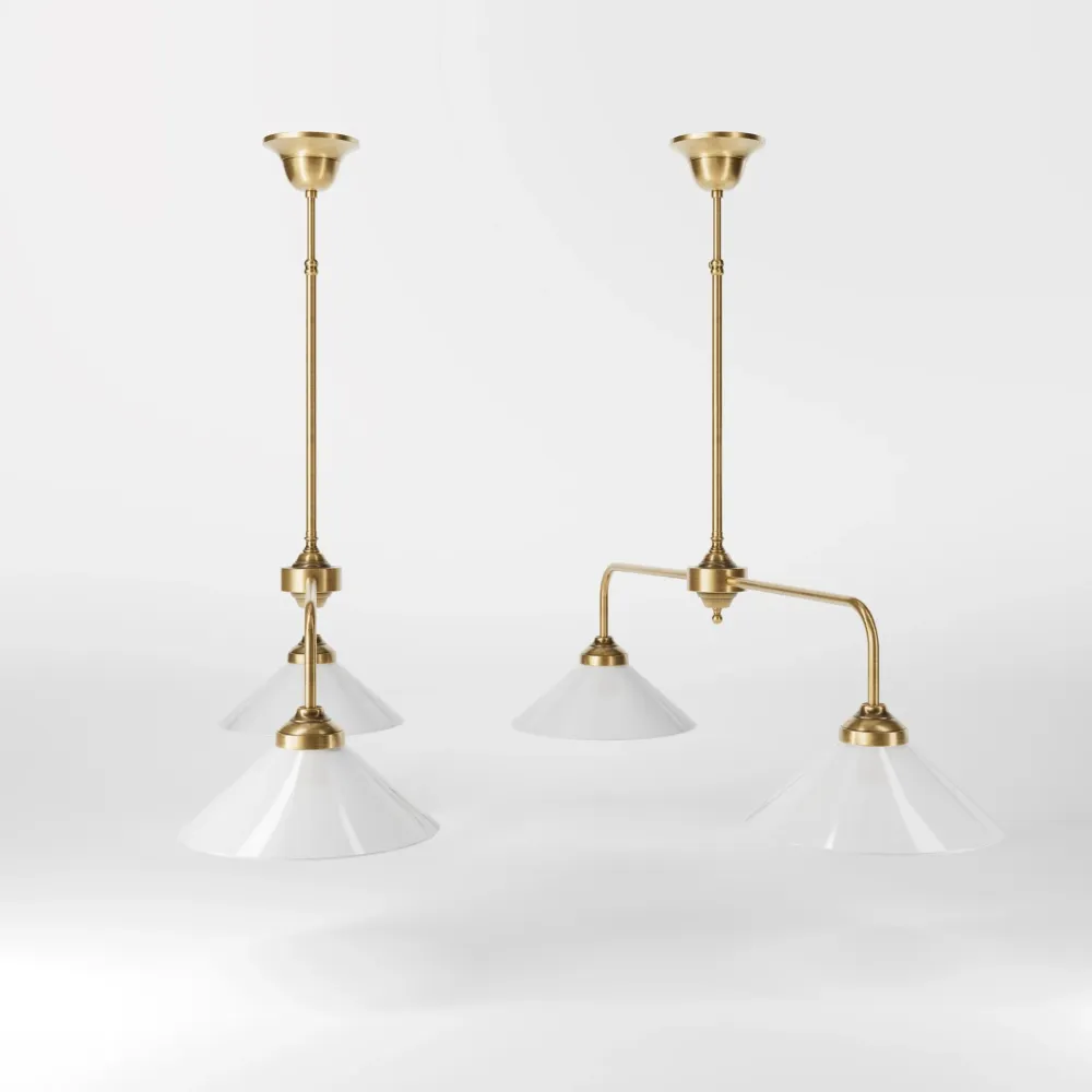 Lampadario Ottone Con Due Paralumi Conici Ghidini 1849