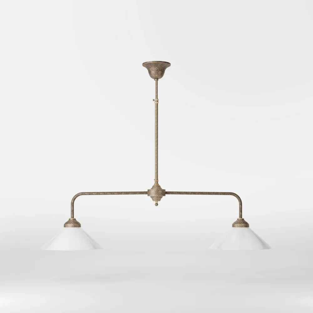 Lampadario Ottone Con Due Paralumi Conici Ghidini 1849