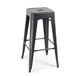 Gicos Sgabello Alto Nero Vintage Stile Industriale Metallo 76 X 42 X 42 Cm