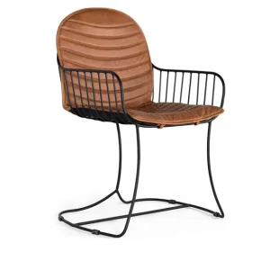 Sedia rivestita pelle marrone chiaro 1414 Giner & Colomer