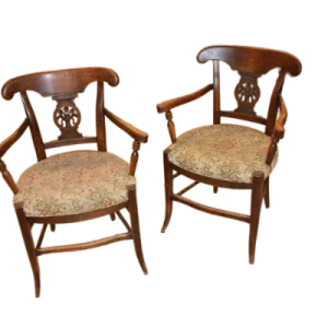 Gruppo di 4 poltrone rustiche francesi di fine 1800 legno di noce