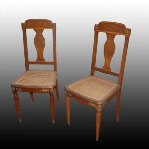 Gruppo si 6 sedie francesi stile Impero del 1800 con ricchi bronzi e radica