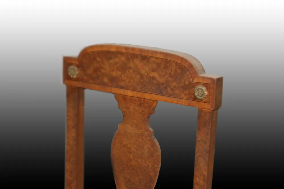 Gruppo si 6 sedie francesi stile Impero del 1800 con ricchi bronzi e radica