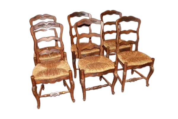 Gruppo di 10 sedie francesi stile Provenzali legno di noce riccamente intagliati