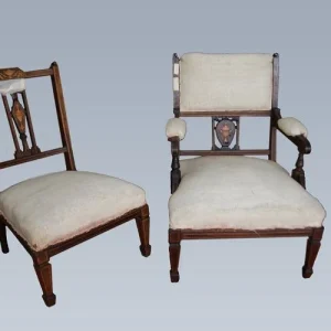 Gruppo di 2 sedie e 2 poltroncine Vittoriane de camino