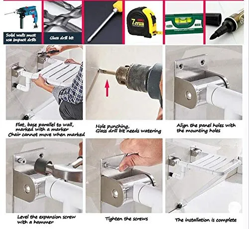 GYCS Sgabello da Bagno Bianco/Sedile Pieghevole Antiscivolo Acciaio Inossidabile 304 / Sgabello da Parete per Doccia/Bagno...