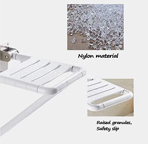 GYCS Sgabello da Bagno Bianco/Sedile Pieghevole Antiscivolo Acciaio Inossidabile 304 / Sgabello da Parete per Doccia/Bagno...