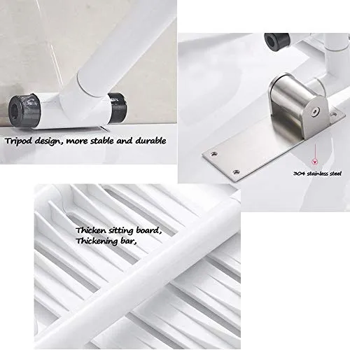 GYCS Sgabello da Bagno Bianco/Sedile Pieghevole Antiscivolo Acciaio Inossidabile 304 / Sgabello da Parete per Doccia/Bagno...