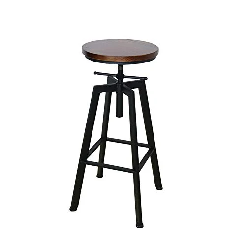 H-M-stool Sgabello da Bar, Sedia Barre Girevole retrò, Sedia da Pub Legno con Seduta Rotonda E Gambe Metallo, Altezza Rego...