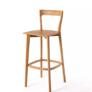 Sgabello legno massello di teak del Borneo, fatto mano con schienale halo