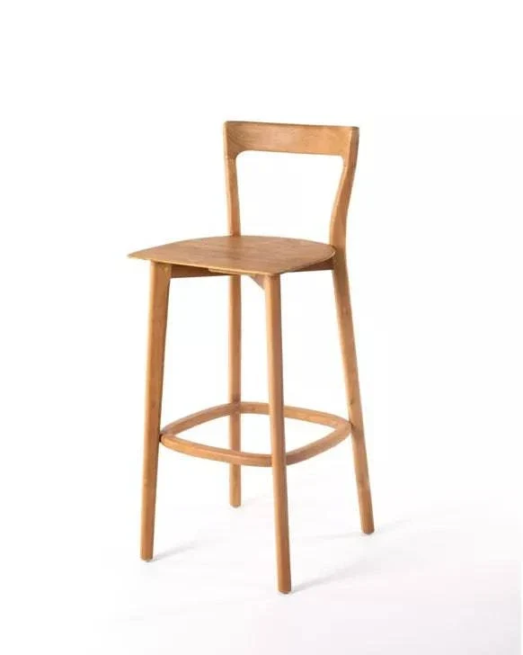 Sgabello legno massello di teak del Borneo, fatto mano con schienale halo